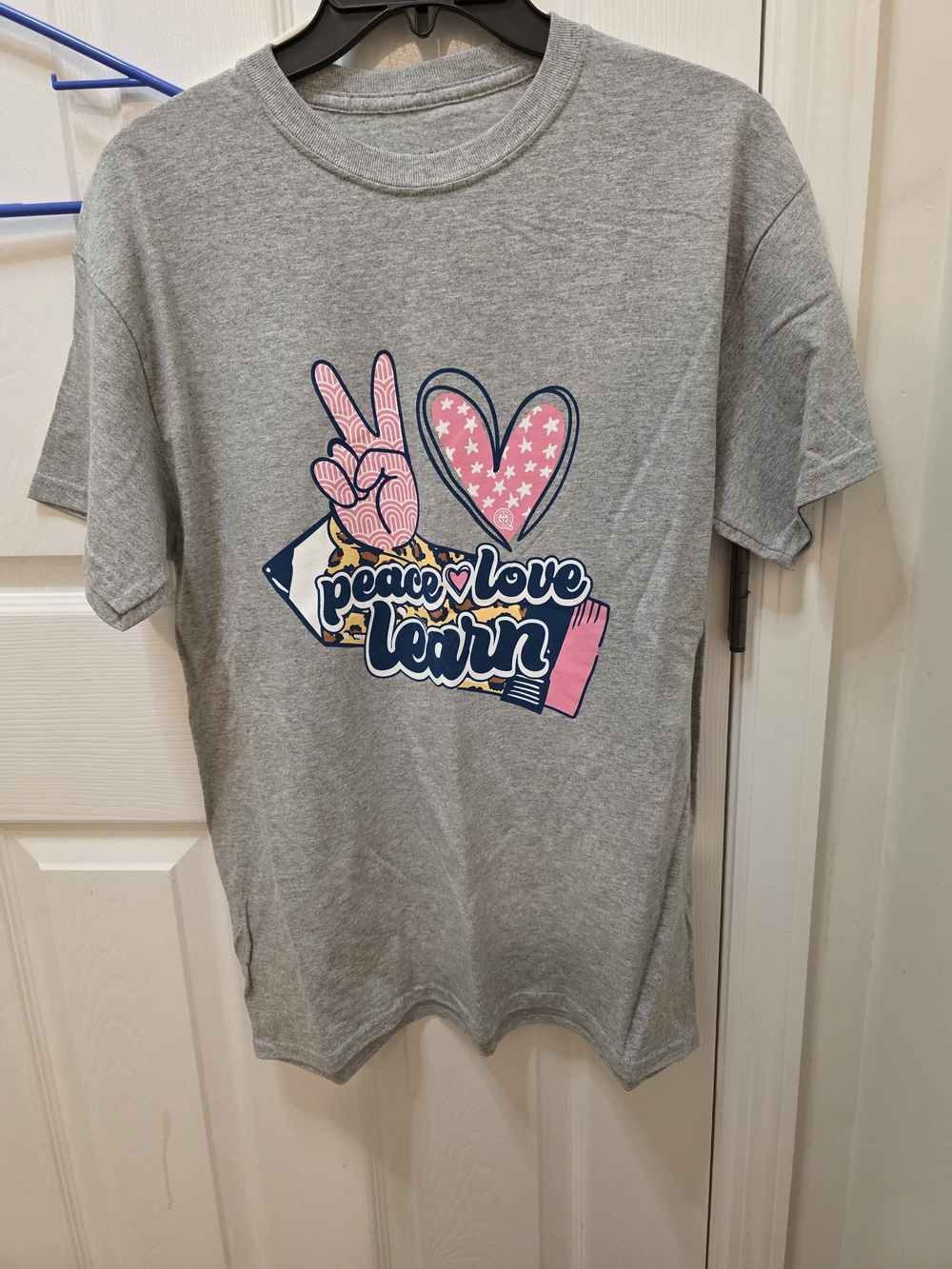 Girls' Gray Peace Love Learn Graphic Short Sleeve Tee